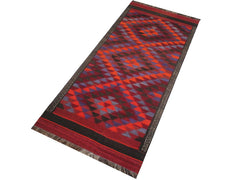 handmade Geometric Kilim Orange Burgundy Hand-Woven RUNNER 100% WOOL area rug