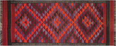 handmade Geometric Kilim Orange Burgundy Hand-Woven RUNNER 100% WOOL area rug