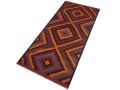 handmade Geometric Kilim Orange Burgundy Hand-Woven RUNNER 100% WOOL area rug