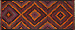 handmade Geometric Kilim Orange Burgundy Hand-Woven RUNNER 100% WOOL area rug