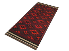 handmade Geometric Kilim Orange Maroon Hand-Woven RUNNER 100% WOOL area rug