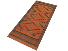 handmade Geometric Kilim Rust Brown Hand-Woven RUNNER 100% WOOL area rug