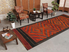 handmade Geometric Kilim Rust Brown Hand-Woven RUNNER 100% WOOL area rug