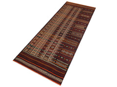 handmade Geometric Kilim Burgundy Beige Hand-Woven RUNNER 100% WOOL area rug