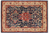 Bohemian Heriz Ziegler Chaya Blue Tan Hand-Knotted Rug - 4'0'' x 5'11''