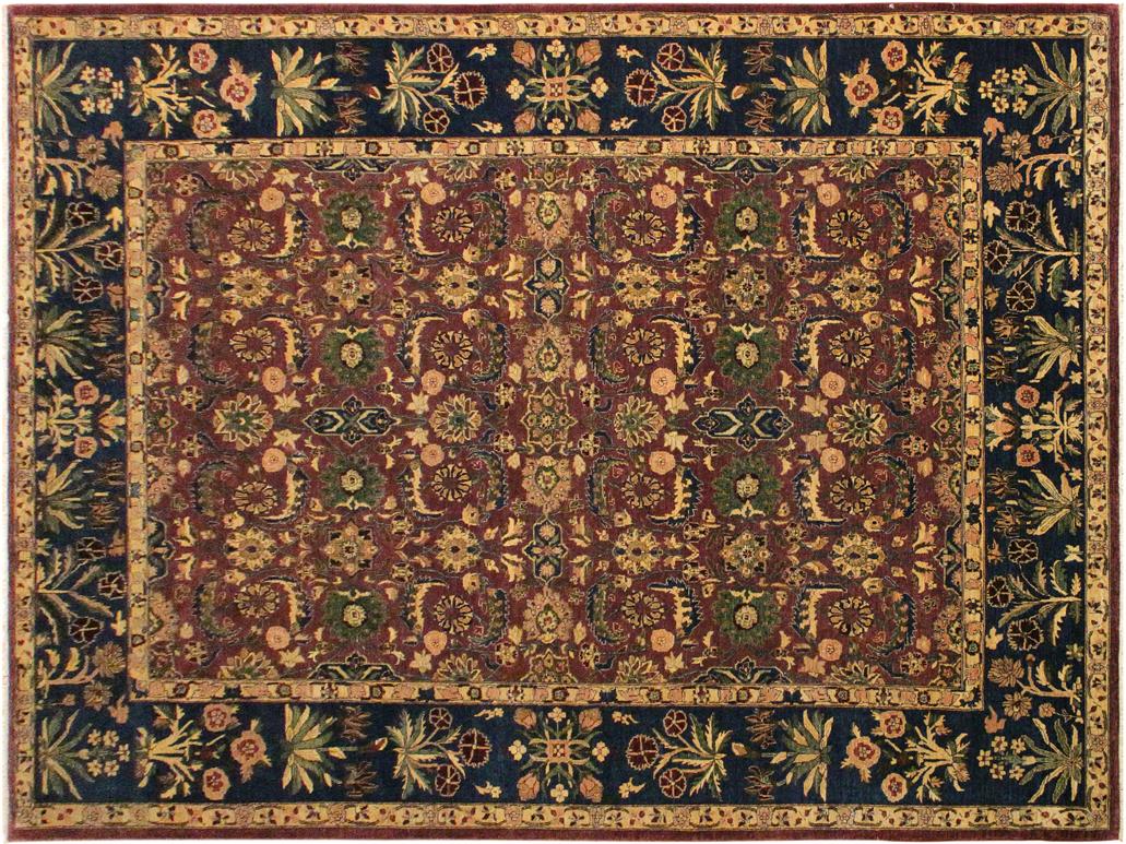 handmade Traditional Lahore Aubergine Blue Hand Knotted RECTANGLE 100% WOOL area rug 9x12