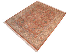 handmade Traditional Lahore Orange Tan Hand Knotted RECTANGLE 100% WOOL area rug 8x10