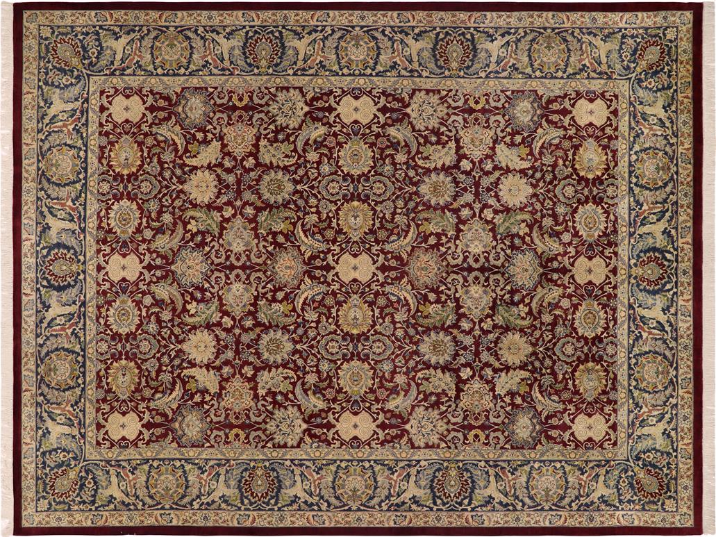 handmade Transitional Agra Maroon Blue Hand Knotted RECTANGLE 100% WOOL area rug 9x12