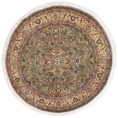 handmade Traditional Abasi Afsha Green Beige Hand Knotted ROUND 100% WOOL area rug 8x8