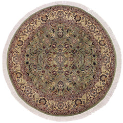 handmade Traditional Abasi Afsha Green Beige Hand Knotted ROUND 100% WOOL area rug 6x6