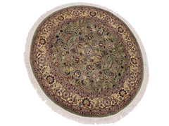 handmade Traditional Abasi Afsha Green Beige Hand Knotted ROUND 100% WOOL area rug 6x6