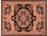 handmade Traditional Savonarrie Black Pink Hand Knotted RECTANGLE 100% WOOL area rug 6x9