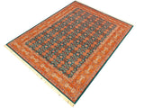 handmade Traditional  Teal Orange Hand Knotted RECTANGLE 100% WOOL area rug 6x9