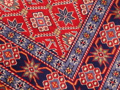 handmade Geometric Sherwan Red Blue Hand Knotted RECTANGLE 100% WOOL area rug 5x7