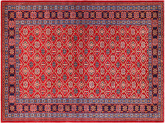 handmade Geometric Sherwan Red Blue Hand Knotted RECTANGLE 100% WOOL area rug 5x7