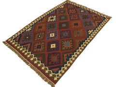 handmade Geometric Kilim Rust Blue Hand-Woven RECTANGLE 100% WOOL area rug 7x10