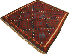 handmade Geometric Kilim Red Blue Hand-Woven RECTANGLE 100% WOOL area rug 8x10