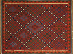 handmade Geometric Kilim Red Blue Hand-Woven RECTANGLE 100% WOOL area rug 8x10