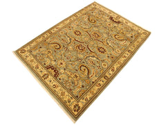 handmade Traditional Lahore Lt. Green Gold Hand Knotted RECTANGLE 100% WOOL area rug 4x6