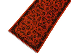 handmade Over Dyed Over Dyed Orange Black Hand Knotted RUNNER 100% WOOL area rug 3x12