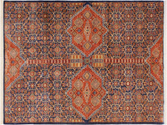 handmade Geometric Khorgeen Blue Rust Hand Knotted RECTANGLE 100% WOOL area rug 7x10