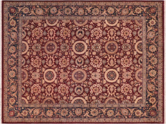 handmade Traditional Agra Tabriz Aubergine Blue Hand Knotted RECTANGLE 100% WOOL area rug 8x10