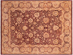 handmade Traditional Anmol Agra Aubergine Tan Hand Knotted RECTANGLE 100% WOOL area rug 8x10