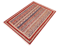 handmade Transitional Shawl Red Blue Hand Knotted RECTANGLE 100% WOOL area rug 6x8