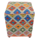 handmade Traditional Ottoman Blue Orange Hand-made SQUARE handmade ottoman pouf