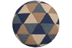 handmade Modern Kilim Blue Beige Hand-made ROUND 100% WOOL Bar Stool