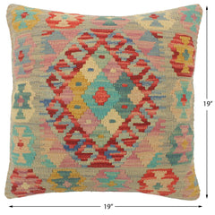 handmade Tribal Turkish Antique Blue Red Hand-Woven SQUARE 100% WOOL pillow