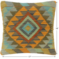 handmade Tribal Turkish Antique Rust Blue Hand-Woven SQUARE 100% WOOL pillow