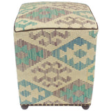 handmade Traditional Ottoman Beige Blue Hand-made SQUARE handmade ottoman pouf