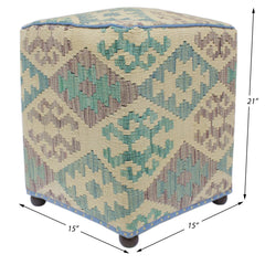 handmade Traditional Ottoman Beige Blue Hand-made SQUARE handmade ottoman pouf