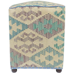 handmade Traditional Ottoman Beige Blue Hand-made SQUARE handmade ottoman pouf