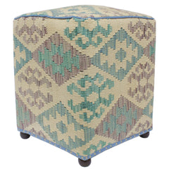 handmade Traditional Ottoman Beige Blue Hand-made SQUARE handmade ottoman pouf15'' x 15'' x 21''