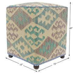 handmade Traditional Ottoman Beige Blue Hand-made SQUARE handmade ottoman pouf