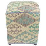 handmade Traditional Ottoman Beige Blue Hand-made SQUARE handmade ottoman pouf