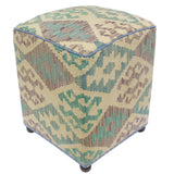 handmade Traditional Ottoman Beige Blue Hand-made SQUARE handmade ottoman pouf