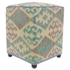 handmade Traditional Ottoman Beige Blue Hand-made SQUARE handmade ottoman pouf15'' x 15'' x 20''