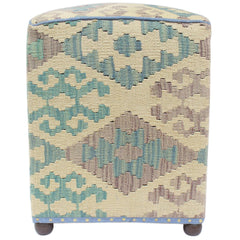 handmade Traditional Ottoman Beige Blue Hand-made SQUARE handmade ottoman pouf