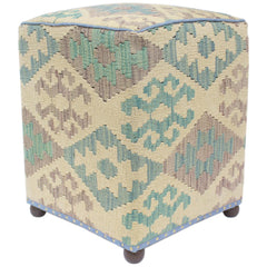 handmade Traditional Ottoman Beige Blue Hand-made SQUARE handmade ottoman pouf15'' x 15'' x 21''