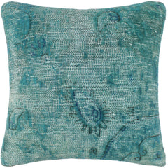 handmade Vintage Pillow Green Blue Hand-Woven SQUARE 100% WOOL Vintage Pillow