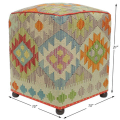 handmade Traditional Ottoman Blue Beige Hand-made SQUARE handmade ottoman pouf