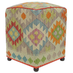 handmade Traditional Ottoman Blue Beige Hand-made SQUARE handmade ottoman pouf15'' x 15'' x 21''