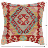 handmade Traditional Pillow Red Blue Hand-Woven SQUARE 100% WOOL  Hand woven turkish pillow  2 x 2