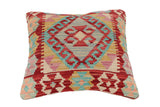 handmade Traditional Pillow Red Blue Hand-Woven SQUARE 100% WOOL  Hand woven turkish pillow  2 x 2