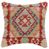 handmade Traditional Pillow Red Blue Hand-Woven SQUARE 100% WOOL  Hand woven turkish pillow  2 x 2