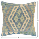 handmade Traditional Pillow Blue Beige Hand-Woven SQUARE 100% WOOL Hand woven turkish pillow2' x 2'