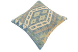 handmade Traditional Pillow Blue Beige Hand-Woven SQUARE 100% WOOL Hand woven turkish pillow2' x 2'